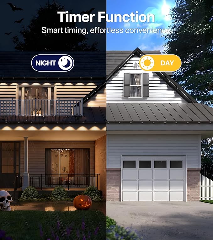 50FT RGB+IC LED Permanent Outdoor Lights, Eave Lights with Smart APP & Remote Control, 72 Scene Modes, Waterproof IP65 for Holiday Christmas Decorations(Extension Cord Not Included)