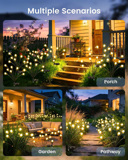 OZS 6 Pack Total 48 LED Solar Garden Lights Fairy Outdoor - Solar Firefly Lights Outdoor, Sway by Wind, Waterproof for Garden Patio Pathway Fairy Decoration (Warm White)