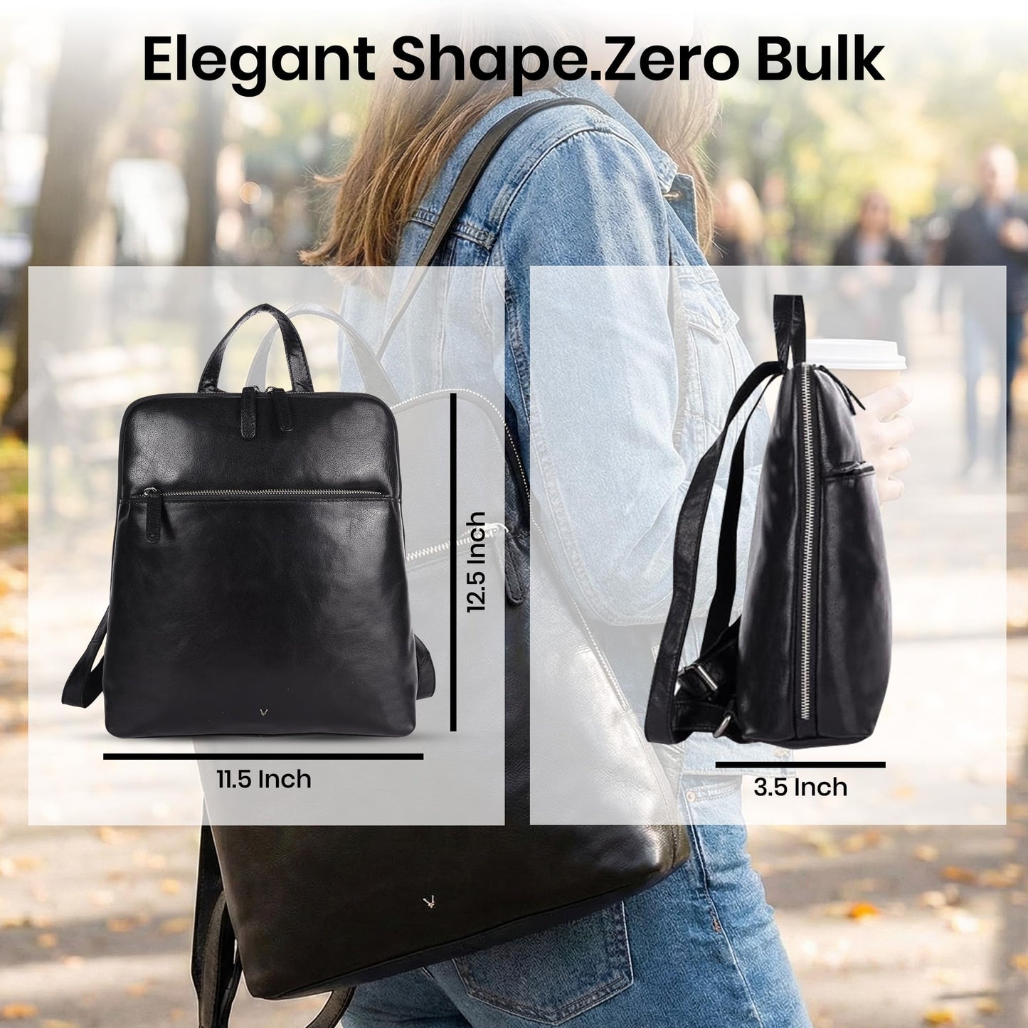 VILENCA HOLLAND Genuine Leather Backpack for Women - 12.5 Inch with Adjustable Shoulder Strap - Stylish and Durable (Black)