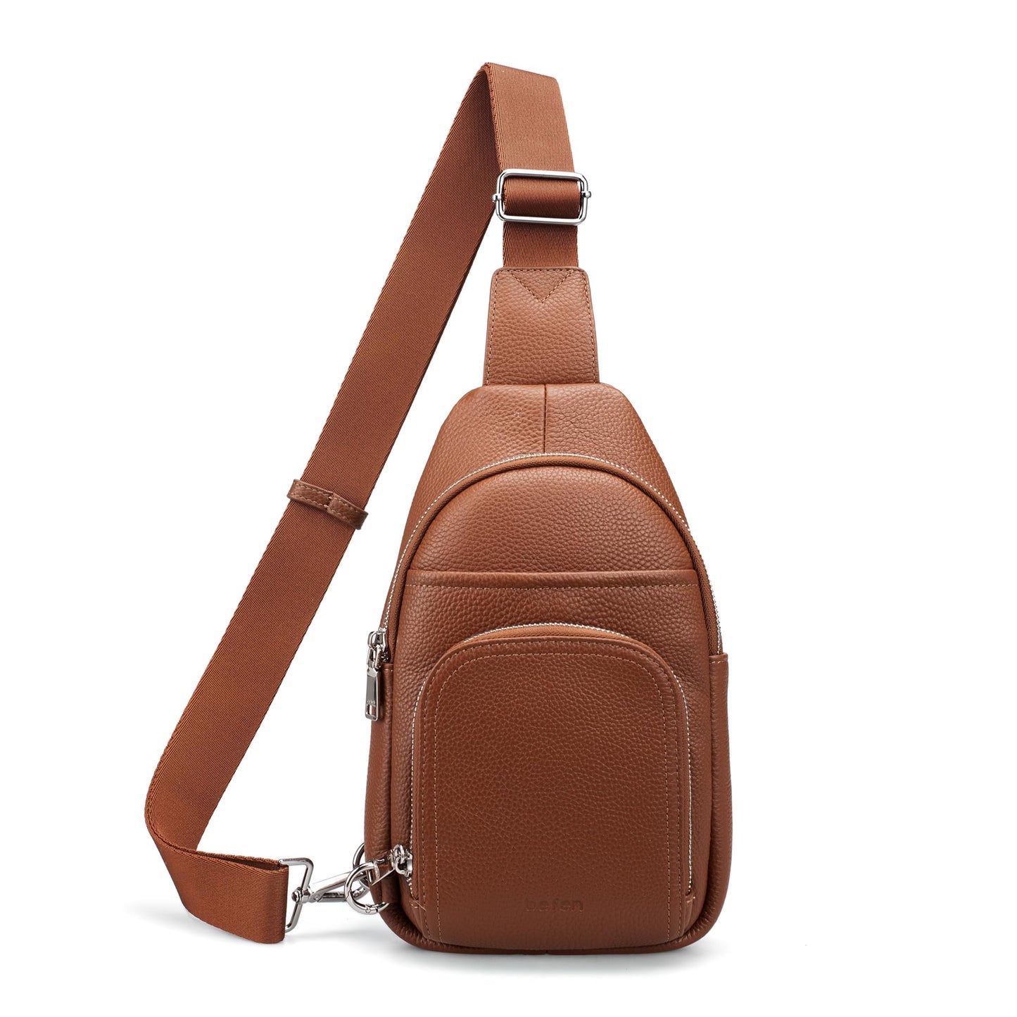 befen Real Leather Small Sling Bags for Women, Womens Anti-Theft Crossbody Bag Purses Chest Bags Purse with Built in RFID Wallet for Travel Cognac Brown