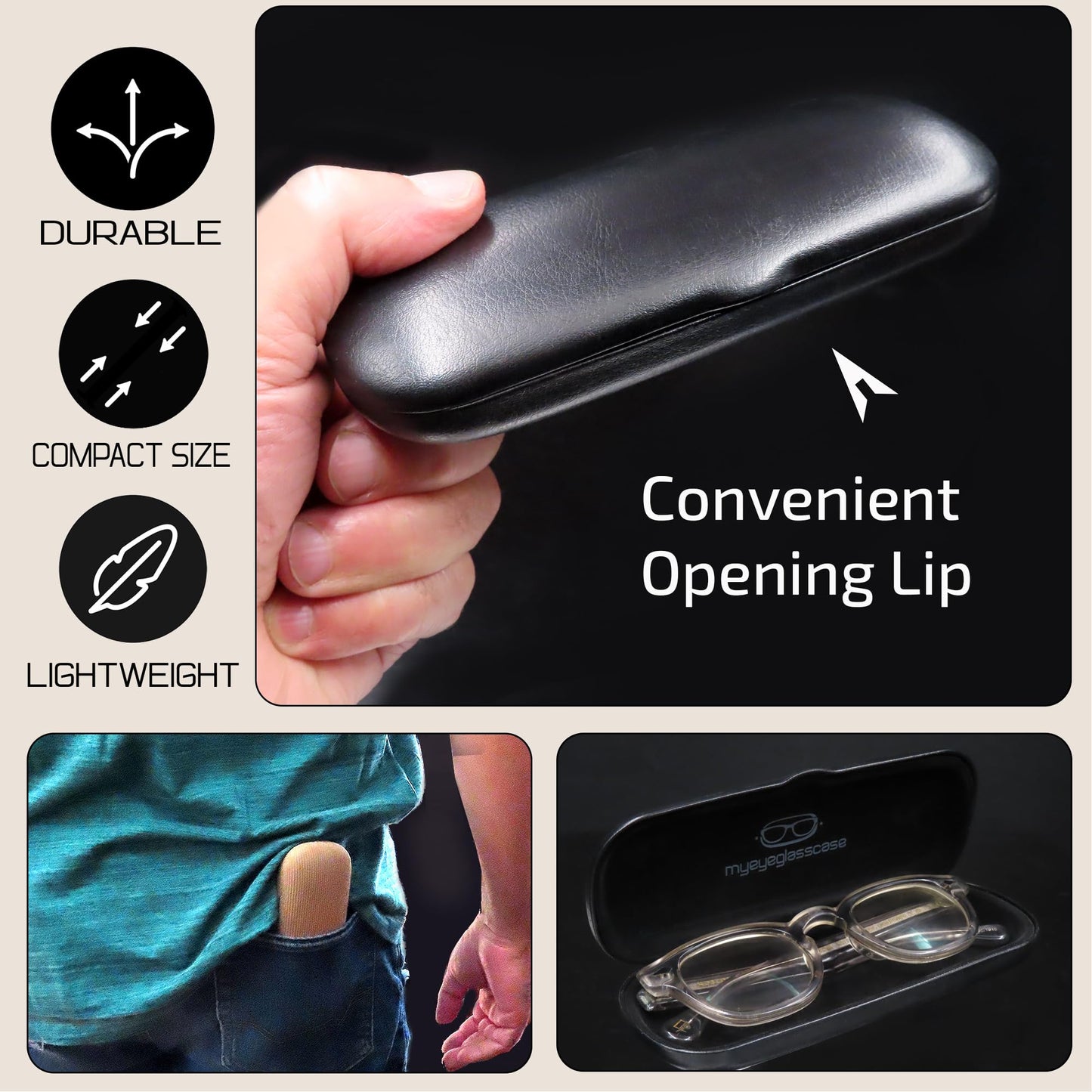 SMALL/NARROW/SLIM Hard Shell Eyeglass Case – Small Protective Glasses Case with Microfiber Pouch & Cleaning Cloth fit readers and reading frames (S5 Classic Black)