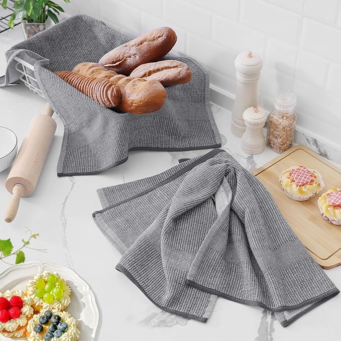 Homaxy Premium Kitchen Towels, Large Cotton Kitchen Hand Towels, Flat and Terry