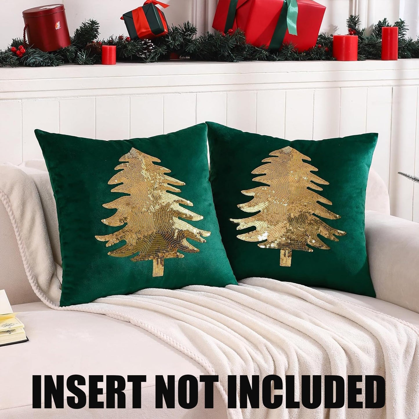 Tosleo Christmas Pillowcases 18 x 18 inch Set of 2 Dark Green Xmas Tree Sequins Throw Pillow Cover Christmas Pillow case Party Decorations Winter Holiday Cushion Cases