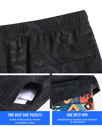 maamgic Mens 5" Gym Running Shorts for Men 2 in 1 Quick Dry Workout Athletic Shorts Totem Gray Large