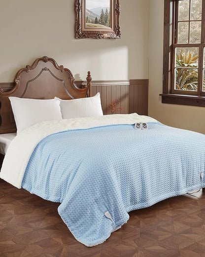 CAROMIO Heated Blanket King Size with LCD Dual Controller, Waffle Weave Fast Heating Electric Blankets, 10 Heat Levels & 1-12H Time Settings, ETL Certified, Machine Washable, Light Blue, 100" x 90"