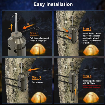Upgraded Perimeter Trip Alarm - 12 Gauge Camping Trip Wire Security System | 2 Pack with .22 Adapter for Outdoor Safety