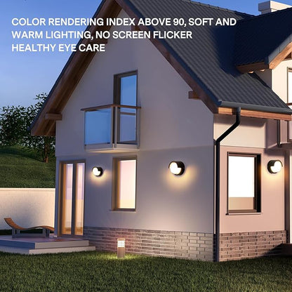 Outdoor Wall Light 4 Pack - Minimal Design Wall Sconce - Modern Black Round Lights - Warm 3000K - For Corridor