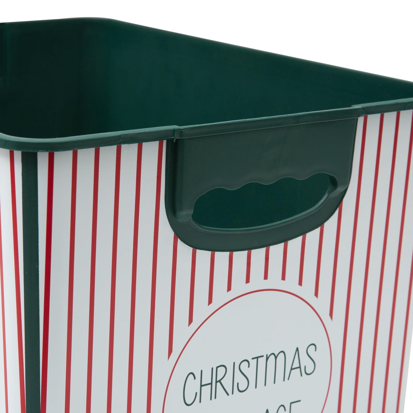 Simplify Christmas Stripe Design Holiday Tote Bin Ornament Storage | Holds 60 Ornaments | Removeable Lid | Easy Carry Handles | Christmas Storage | Green