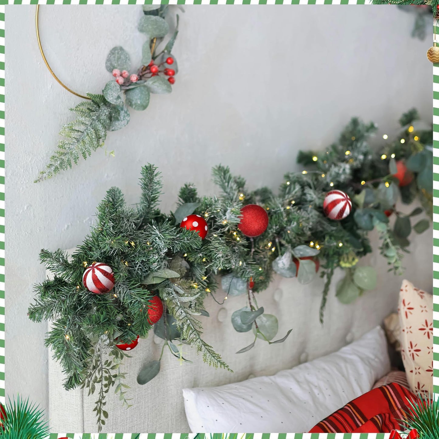 24Pcs Christmas Balls Ornaments Red White Polka Dots Stripes Decor 2.36Inch