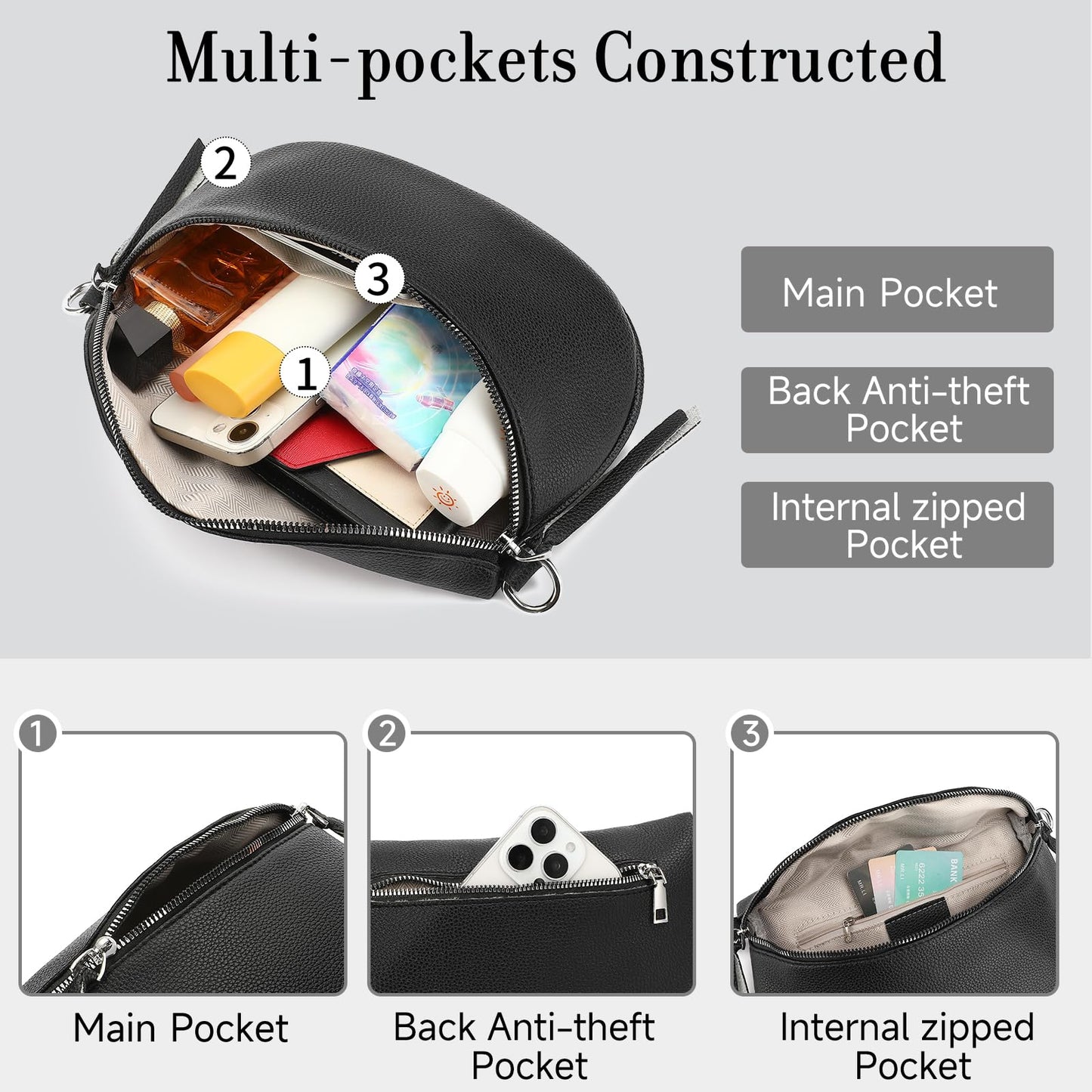 GAEKEAO Crossbody Bag for Women Bum Bag Belt Purse Spacious Handbags Vegan Leather Fanny Packs With Shoulder Strap