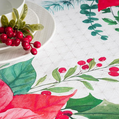 Maison d' Hermine Table Cloth Square Table 100% Cotton 54 x 54 Inches Fall Tablecloth Reusable Everyday Use for Thanksgiving Christmas Decorations Dining Farmhouse Party (Poinsettia Christmas)