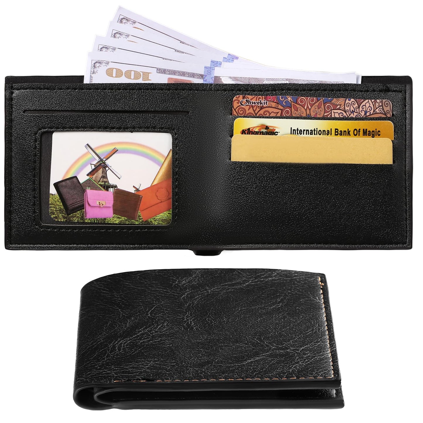 VZZNN 12 Pieces Wallet for Men,Leather Men's Wallets Bulk for DIY Engraving,With Money Clip,Card Holder(6 Black & 6 Light Brown)