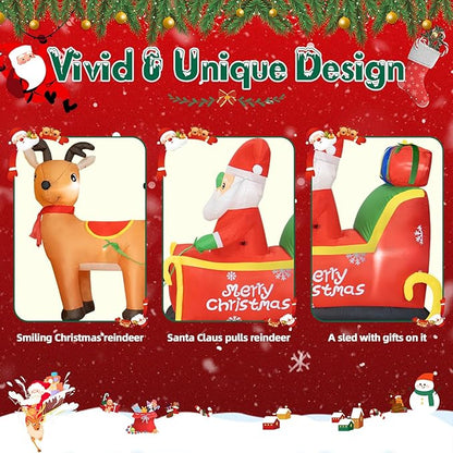 12FT Long Christmas Inflatables Outdoor Decorations, Inflatables Santa Claus on Reindeer Sleigh Built-in LED Lights, Christmas Blow Up Yard Decorations for Holiday Outdoor Garden Lawn Decor