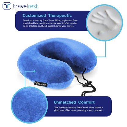 TRAVELREST Nest Neck Pillow Travel Essentials - Memory Foam Pillow and Patented Design, Support for Long Flights, Travel Accessories, Comfortable and Compact, Washable, Attaches to Luggage - Gray