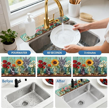 2 Pcs Kitchen Sink Splash Guard Faucet Mats Colored Glass Vases