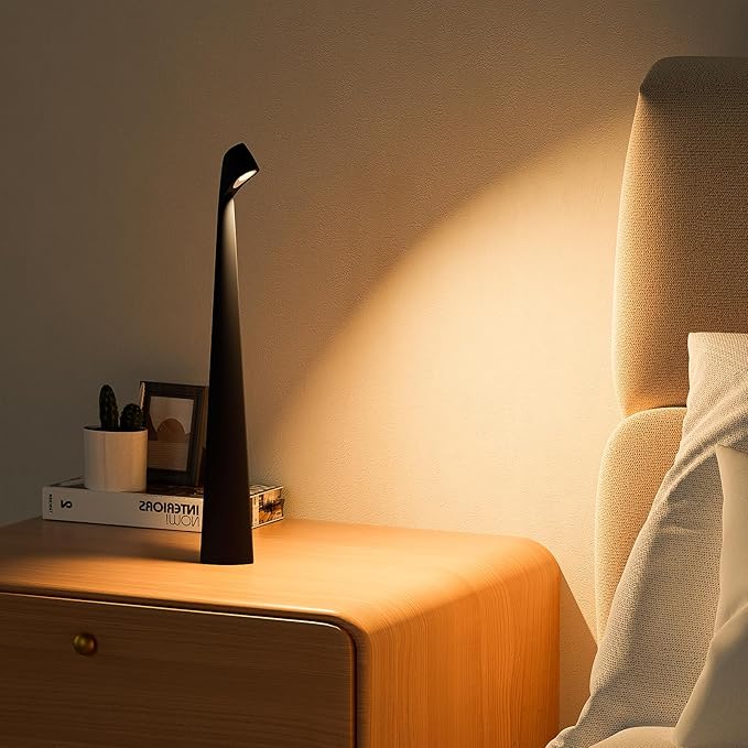 Portable Cordless LED Desk Lamp,Rechargeable Wireless Table Lamp, 3-Level Brightness, Patio Table Lamp, Bedside Night Light, Dining Room Ambient Light, Reading Light (Black)