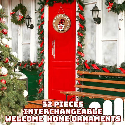 Qunclay Interchangeable Wooden Gnome Decor Holiday Seasonal Gnome Decorations with Magnet Pieces and Detachable Hats Changeable Welcome Sign for Home(Simple Style)