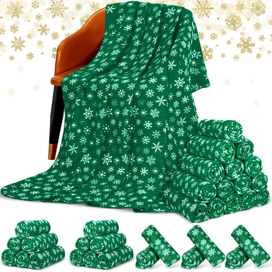 Moukeren 24 Pcs Christmas Snowflake Throw Blanket Bulk, 59 x 47 Inch Xmas Winter Throw Blanket Christmas Warm Soft Cozy Fleece for Home Bedding Couch Chair Gift (Green)