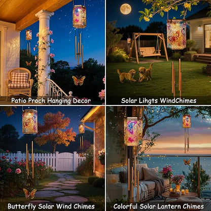 Homeimrpo Solar Lights Wind Chimes for Outside, Butterfly 3D Multicolor Waterproof Solar Lantern Chimes Outdoor Lights LED Hanging Decor for Garden, Patio, Yard Gifts for Mom Grandma