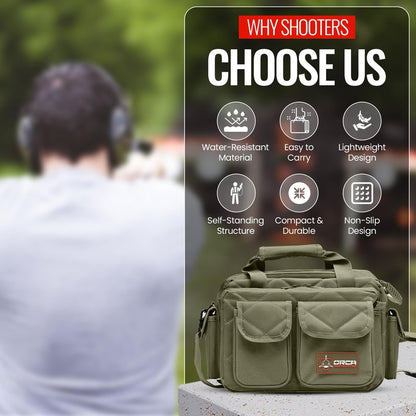Gun Range Bags for Handguns and Ammo – Tactical Shooting Bag can Fits 3+ Pistols – Compact Gun Carrying Case with Durable Double Stitching Lockable YKK Zippers, Magazine Storage & Shoulder Strap