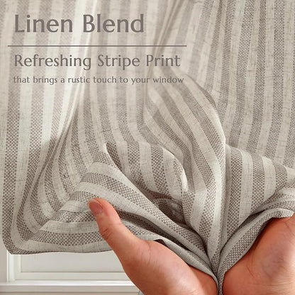jinchan Striped Linen Kitchen Curtains 45 Inches Tier Curtains Farmhouse Modern Cafe Style Small Window Treatments Airy Light Filtering Rod Pocket for Living Room Bathroom 2 Panels Taupe Grey