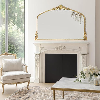 Growsun Vintage Gold Arched Mirror, 40’’x30’’ Antique Baroque Ornate Wall Mirror Decor with Full Metal Frame for Fireplace/Entryway/Living Room/Bathroom