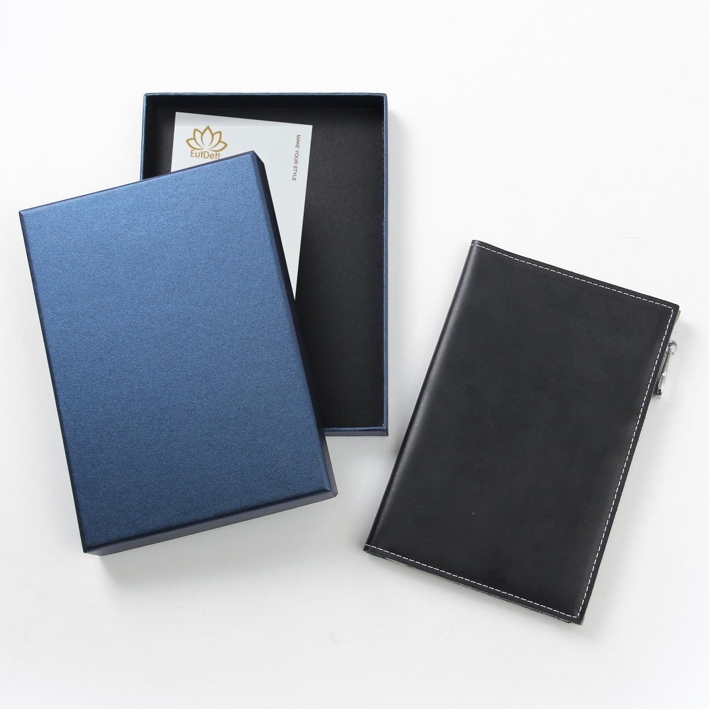 EutDett Leather Passport Wallet for Men and Women, Passport Holder Slim Bifold Travel Wallet with Zippered Coins Pocket and SIM Slots Passport Cover Case (Black)