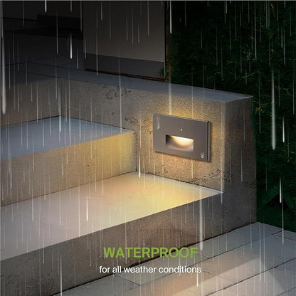 ASD LED Recessed Step Light Fixture, Dusk to Dawn Outdoor Stair Tread Lighting | 3CCT, Photocell, Waterproof, ETL Listed | 3W 120LM 3000K-5000K 120V | Staircase Hardwired Illumination | White, 4 Pack