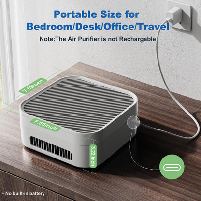 TDBYWAE Air Purifiers for Home Bedroom Up to 600 ft², True HEPA Air Purifier for Pets Dust Dander Pollen Odor Smoke, Portable Car Air Purifier for Travel(White)