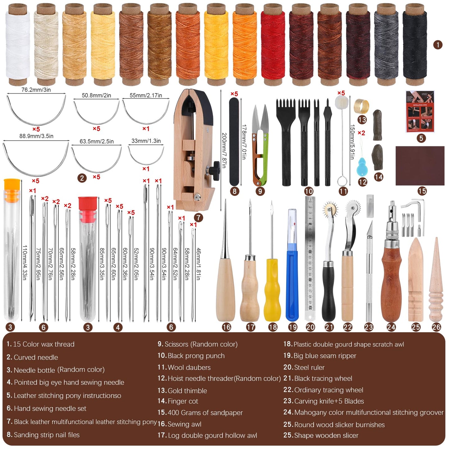 Yizzvb Stitching Pony, Leather Stitching Pony Clamp-Table Desktop Pony Horse Clamp with Sewing Needles, DIY Stitching Clamp, 96 PCS Leathercraft Repair Tools with Awl for DIY Leather Hand Stitching