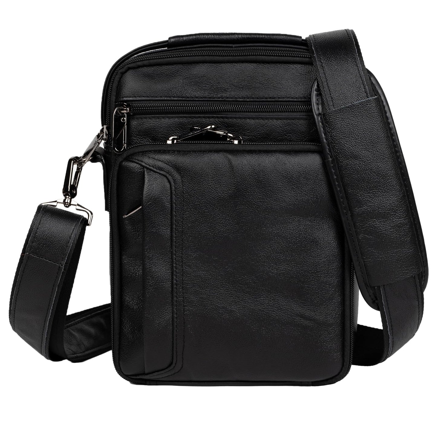 Ariscobull - Leather Small Messenger for Men - Women Shoulder Chest Travel Bag - Crossbody Bag (Black)