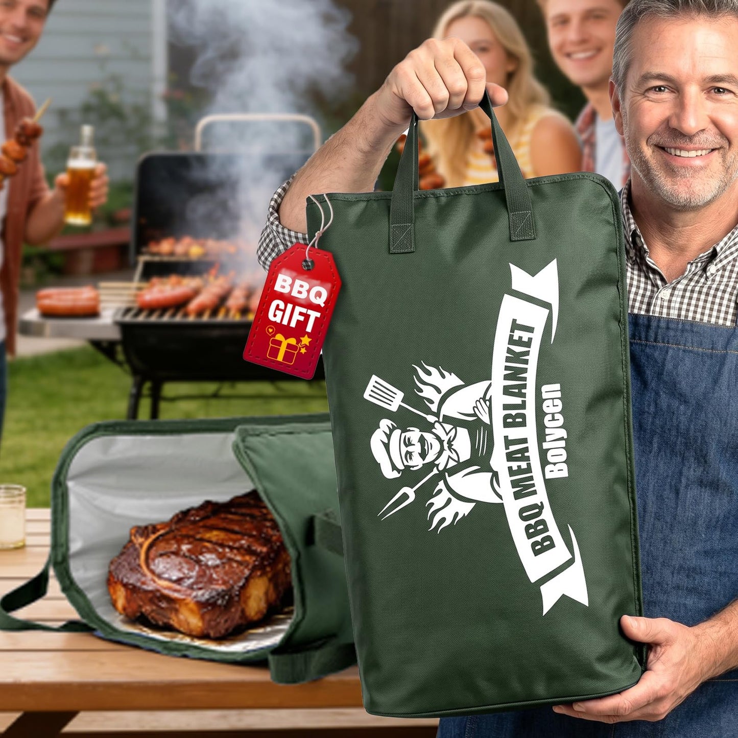 Upgraded Insulated BBQ Blanket for Resting Meat-BBQ Smoker Accessories Gifts for Men Dad Husband-Air Fryer/Kitchen/Camping/Baking/Party Essential-Bag for Brisket/Steak/Pork Shoulder/Turkey (21inch)