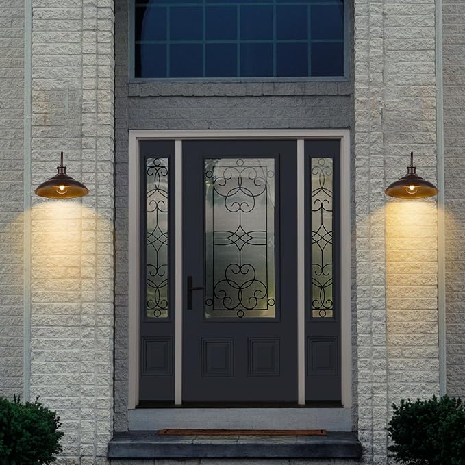 Dusk to Dawn Outdoor Gooseneck Barn Light Fixture, 16 Inch Dome Large Wall Sconce Farmhouse Exterior Wall Mount Light for House Garage Patio Doorway, 2 Pack