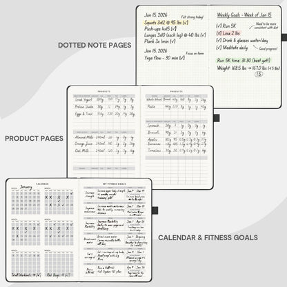 &And Per Se Workout and Food Journal – Fitness Journal with Daily Diet Tracker & Gym Exercise Log Book for Men & Women – Undated, A5 Size, Leather Hardcover (Black)