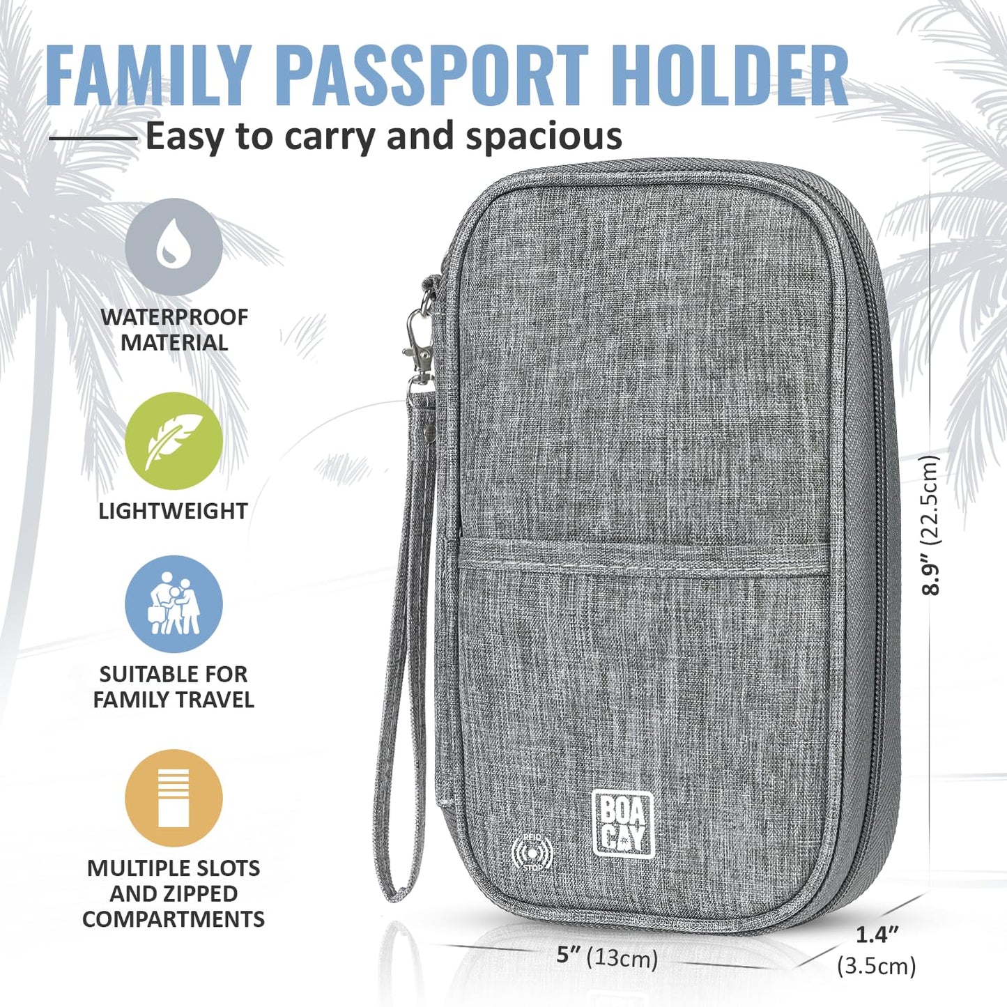 BOACAY Travel Document Organizer with RFID, Family Passport Holder, Wallet for Women & Men, Portable & Waterproof Case for Cards, Boarding Pass, Money