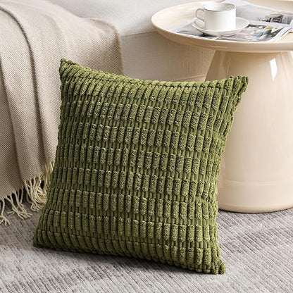 Fancy Homi 1 Pack Boho Moss Green Decorative Throw Pillow Covers 16x16 Inch for Couch Bed Sofa, Rustic Modern Farmhouse Home Decor, Soft Plush Corduroy Cute Square Cushion Case 40x40 cm