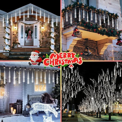KNONEW 2Pack Total 48 Tube Meteor Shower Lights,15 in 672 LEDs Christmas Lights Outdoor Waterproof Plug in Falling Rain Light for Xmas Tree Wedding Party Garden Holiday Decorations (Cool White)