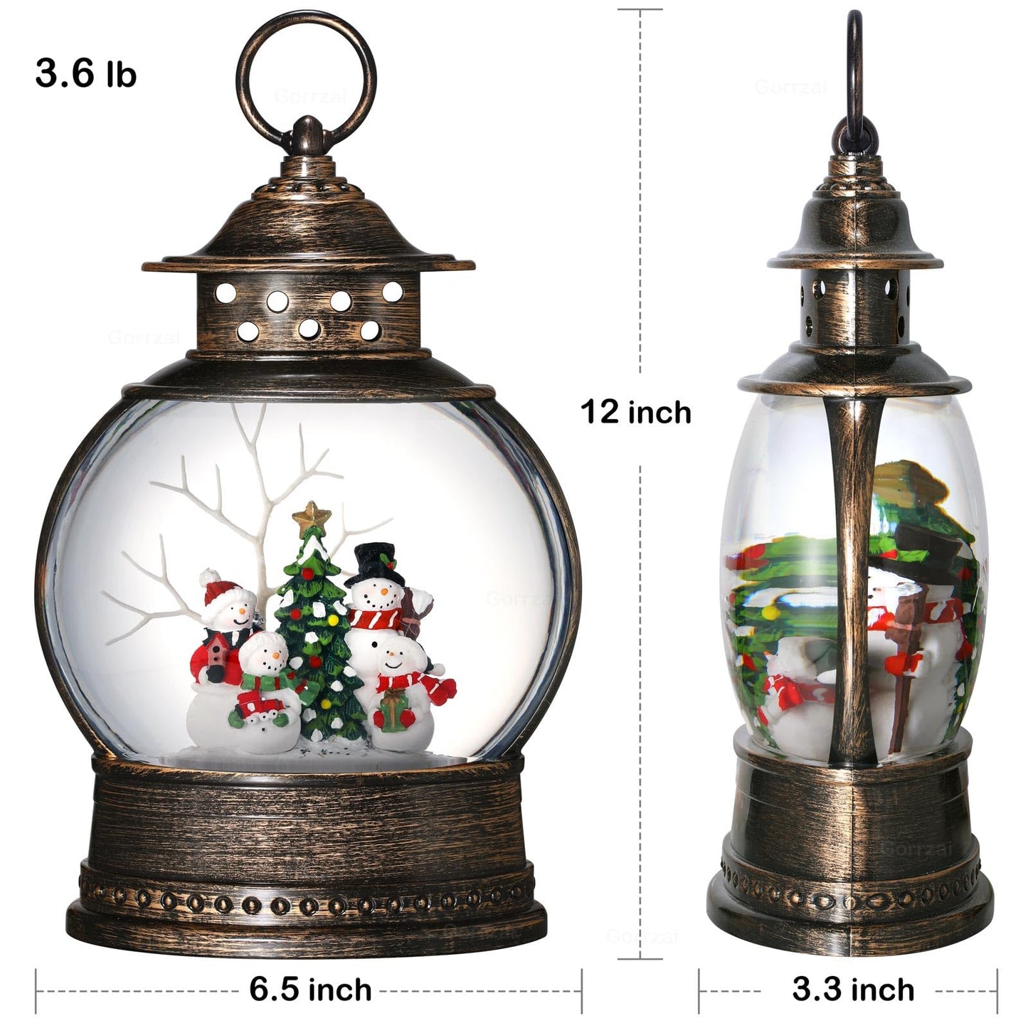 Gorrzai Snowman Snow Globe 12 Inch Christmas Snow Globe Lantern, Lighted Christmas Decorations Indoor for Home Light Up Musical Snowman Decor with Music Timer Swirling Glitter, USB or Battery Operated