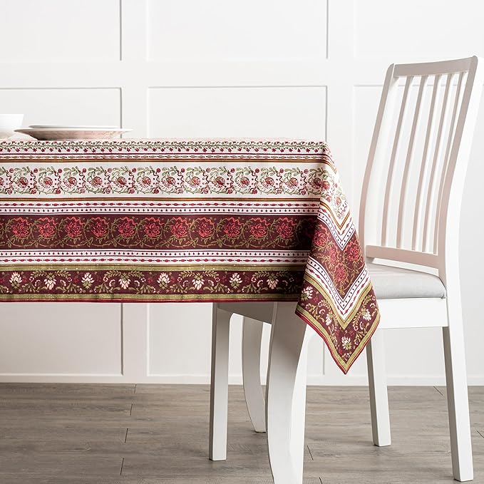 Maison d' Hermine Table Cloth Rectangle Table 100% Cotton 70 x 120 Inches Fall Tablecloth Reusable Everyday Use for Thanksgiving Christmas Decorations Dining Farmhouse Party (Reveillon Au Jardin)