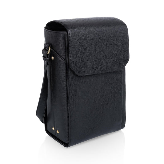 PICNIC TIME Barossa Two Bottle Leatherette Wine Tote Bag, Wine Bottle Carrier Tote, Picnic Bag, Wine Cooler Bag, (Black)