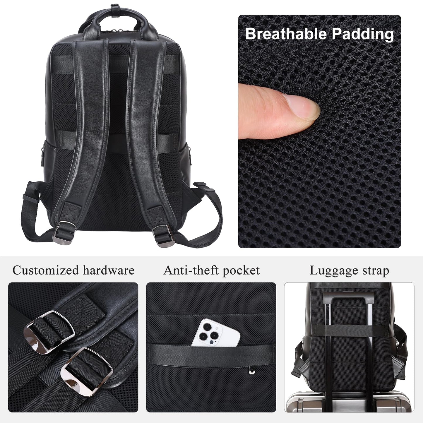 TIDING Genuine Leather 15.6 Inch Laptop Business Backpack for Men & Women, Professional Work Casual Daypack Waterproof Travel Outdoor Bag
