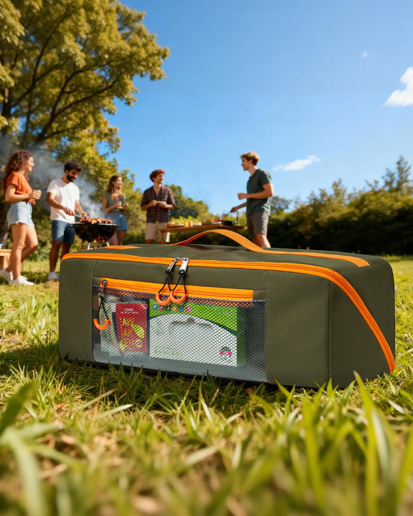 Marscamd 22” Grill Tool Storage Bag with Dual Inner Compartments, Wide-Open Grill Utensil Storage Bag for Grill, Griddle and Barbecue Tools, Green (No Accessories)