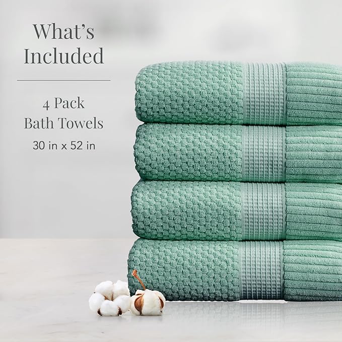 NY Loft 100% Cotton Bath Towel 4 Pack | Super Soft & Absorbent Quick-Dry Bath