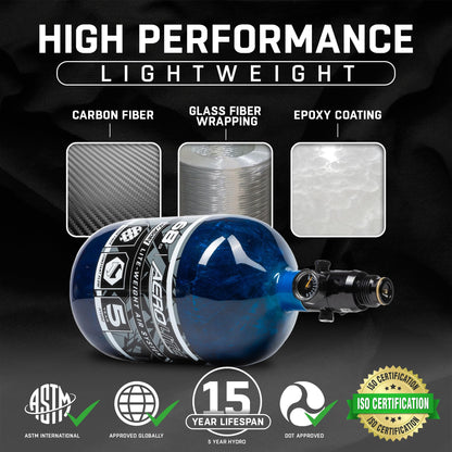 HK Army HSTL HPA Air System - 68ci/4500psi Lightweight Carbon Fiber Tank with 800psi Regulator for Paintball & Airsoft Gear - Blue