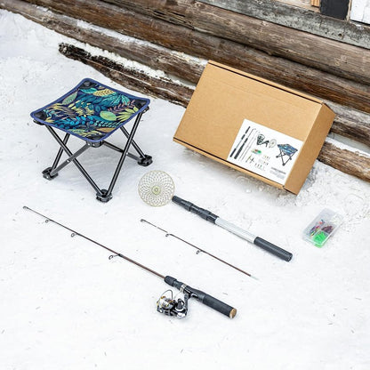 Gonex Ice Fishing Rod Reel Combo - Medium Light Carbon Fiber Kit with Spinning Reel & Folding Stool | Portable Winter Fishing Gear