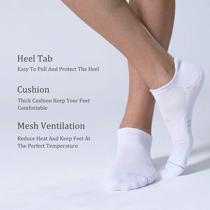 CelerSport 6 Pack Running Ankle Socks for Men and Women with Cushion, Low Cut No Show Athletic Socks, White, Shoe Size: 9-12