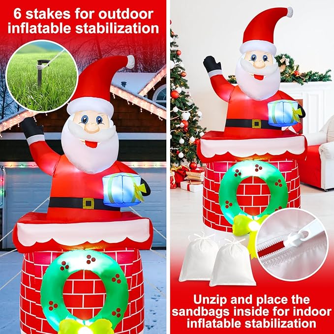 8ft Double-Sided Rotating Inflatable Snowman and Santa Claus Yard Decorations, Christmas Blow Up Decor for Indoor and Outdoor