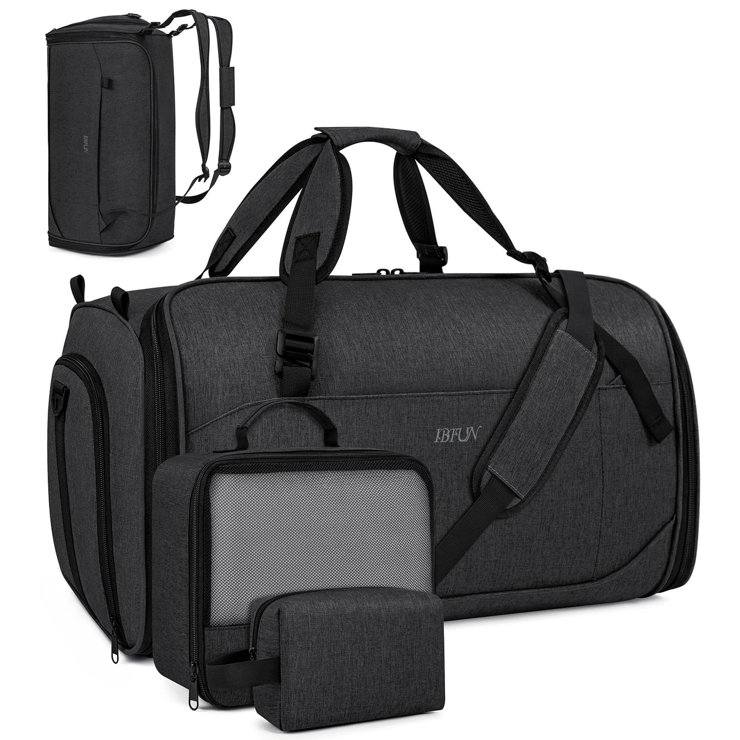 Convertible Garment Bags for Travel - Carry on Garment Duffle Bag with Backpack Straps for Men Women, 4 in 1 Large Travel Duffel Bags with Shoes Compartment Hanging Suit Dress Weekender Bag 3pcs Set