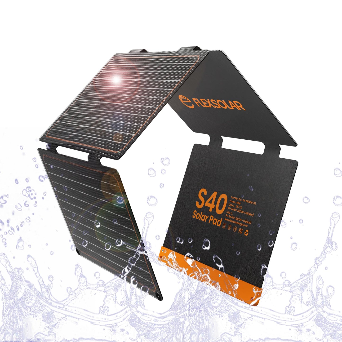 FlexSolar 40W Portable Solar Panel Folding Solar Panel with USB-C PD 18W,USB-A QC3.0 Ports, IP67 Waterproof ETFE Solar Charger for Traveling Camping Compatible with Phone iPad Power Banks