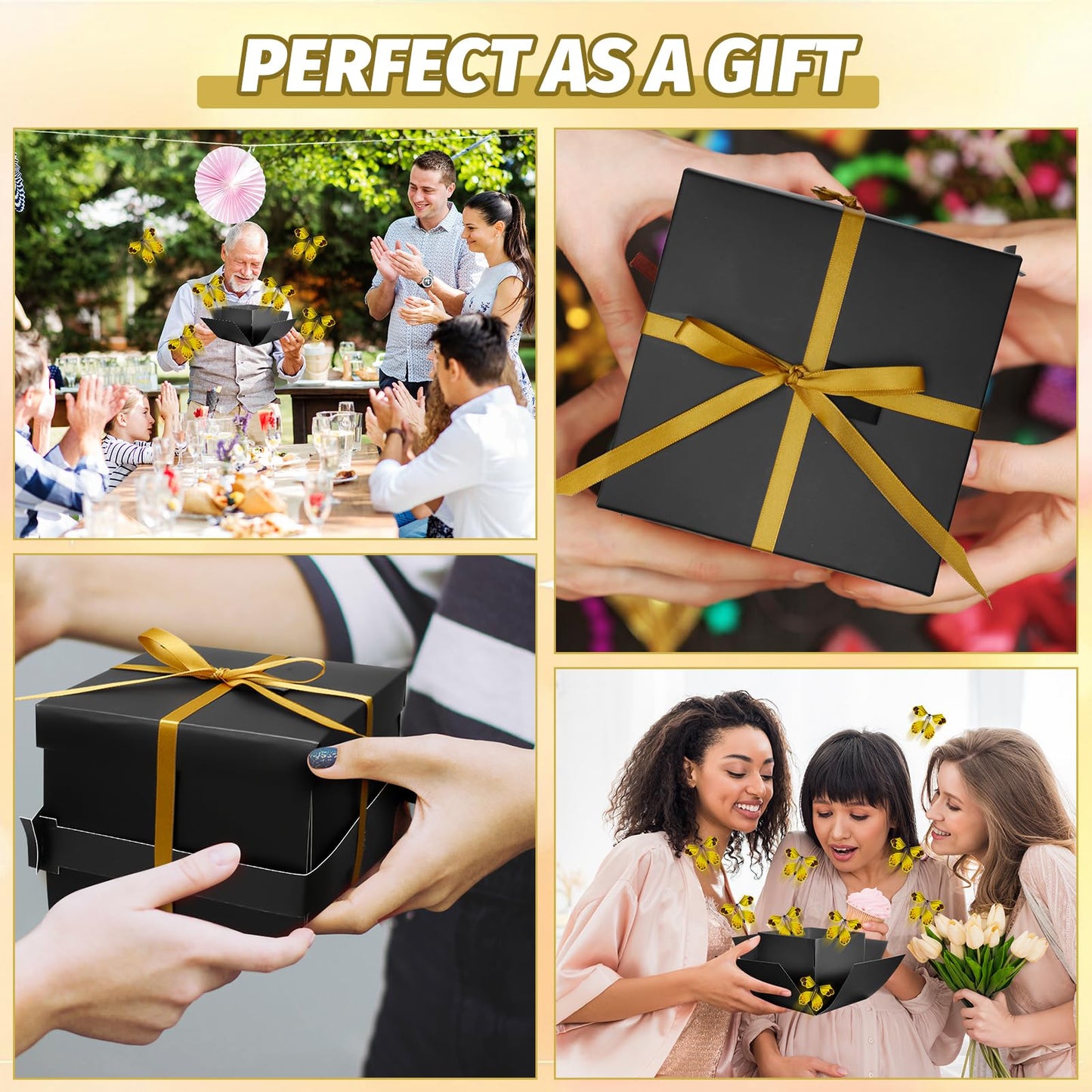 XLSXEXCL Butterfly Explosion Gift Box, Flying Butterfly Surprise Box for Birthday, Wedding, Anniversaries, Christmas (Black)